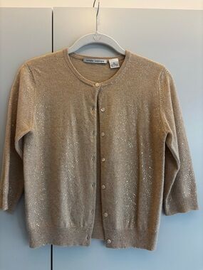 Cashmere Women's Cardigan - Tan with Silver Glitter